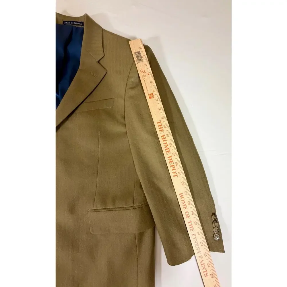 Paul Fredrick Alex Mens Sport Coat Blazer Size 40S Olive Wool Herringbone